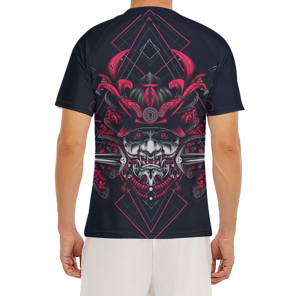 Geometric Samurai Mask Print Men's Short Sleeve Rash Guard
