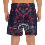 Geometric Samurai Mask Print Men's Split Running Shorts