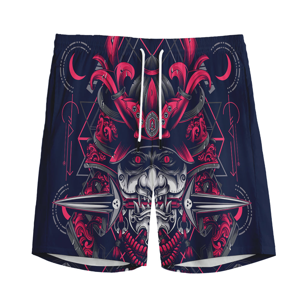Geometric Samurai Mask Print Men's Sports Shorts