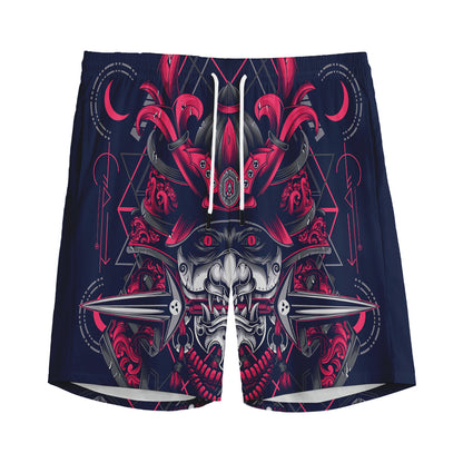 Geometric Samurai Mask Print Men's Sports Shorts