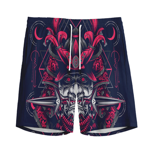 Geometric Samurai Mask Print Men's Sports Shorts
