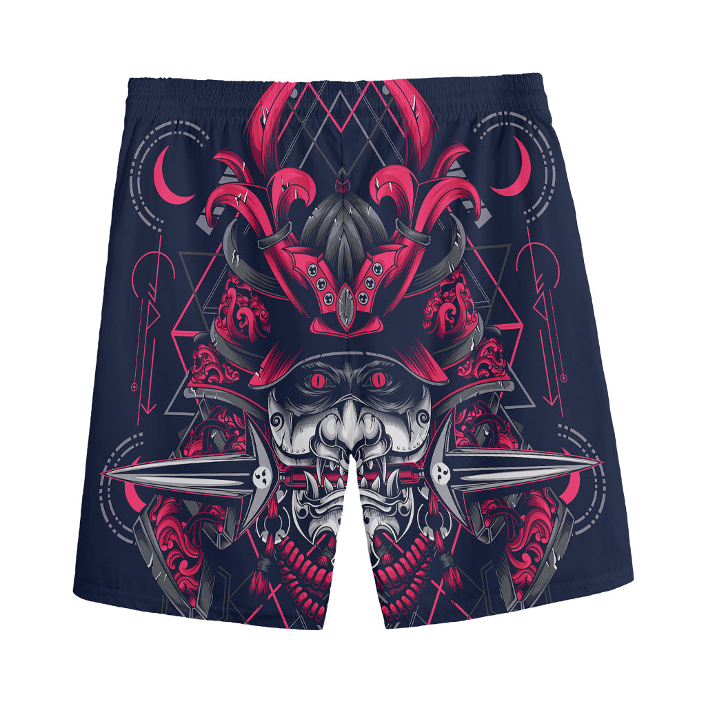 Geometric Samurai Mask Print Men's Sports Shorts