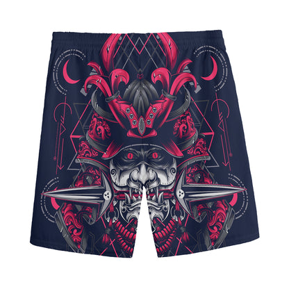 Geometric Samurai Mask Print Men's Sports Shorts