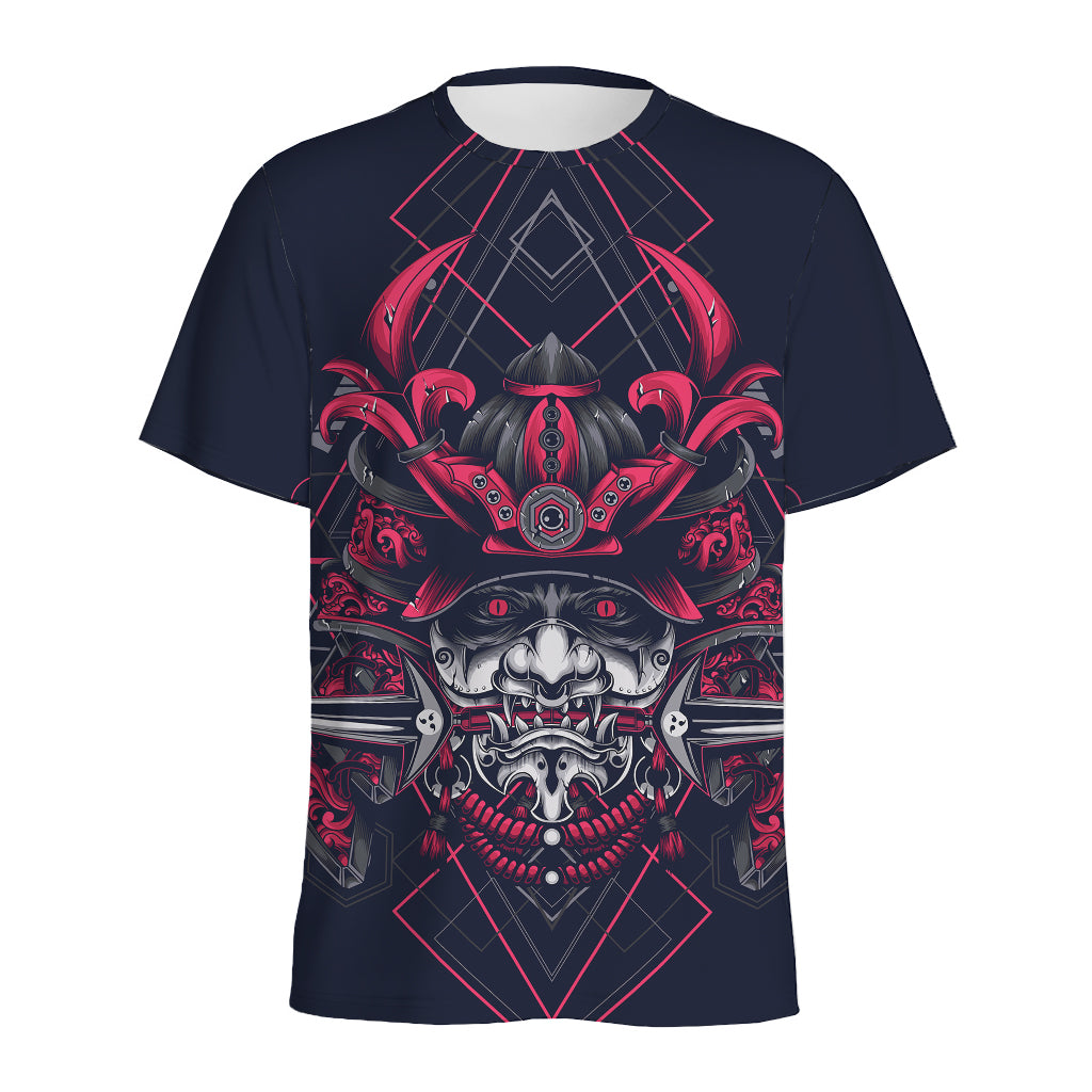 Geometric Samurai Mask Print Men's Sports T-Shirt