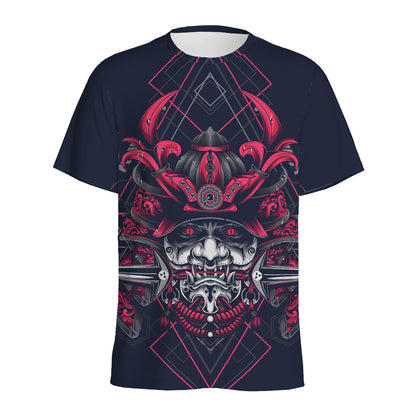 Geometric Samurai Mask Print Men's Sports T-Shirt