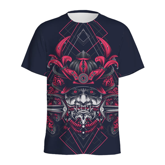 Geometric Samurai Mask Print Men's Sports T-Shirt