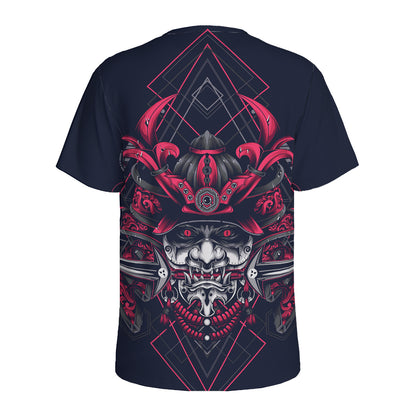 Geometric Samurai Mask Print Men's Sports T-Shirt