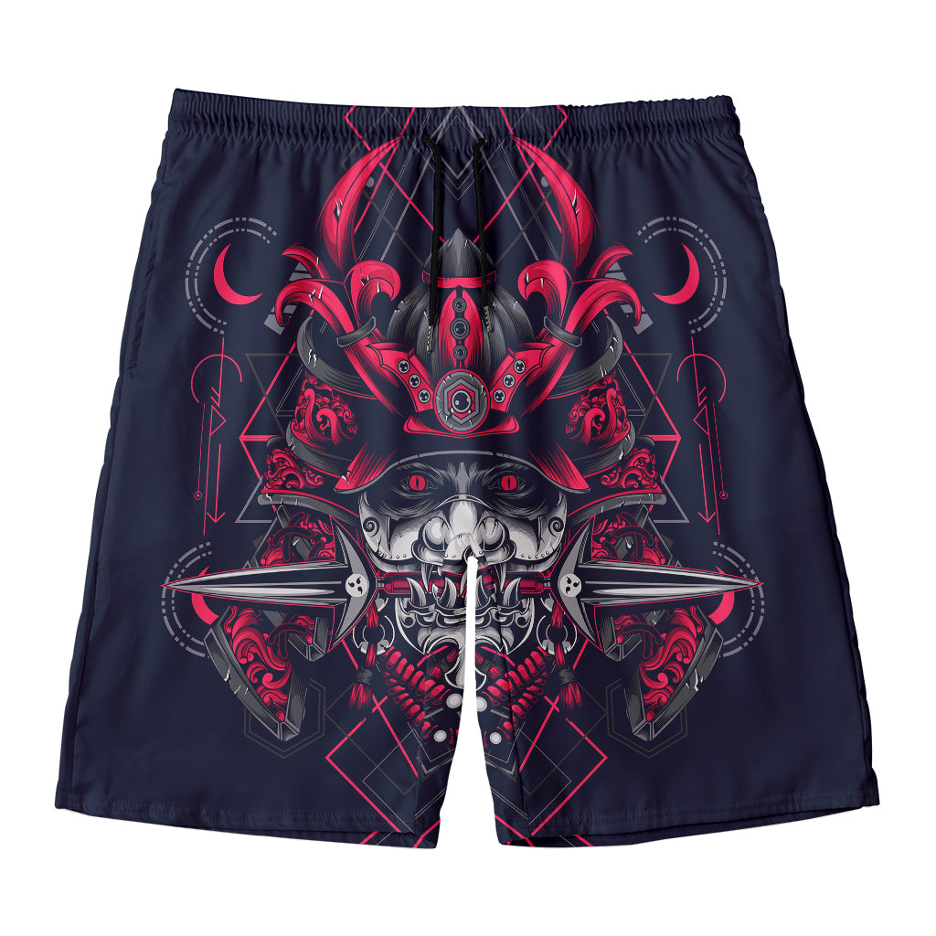 Geometric Samurai Mask Print Men's Swim Trunks