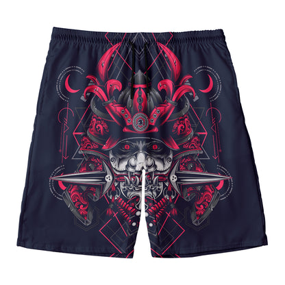 Geometric Samurai Mask Print Men's Swim Trunks