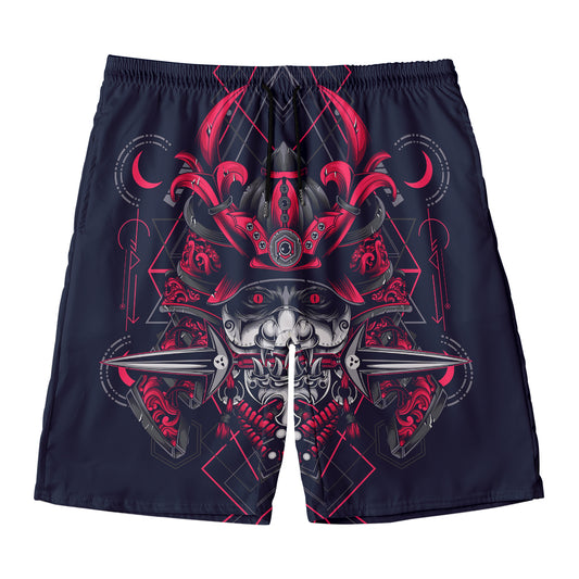 Geometric Samurai Mask Print Men's Swim Trunks
