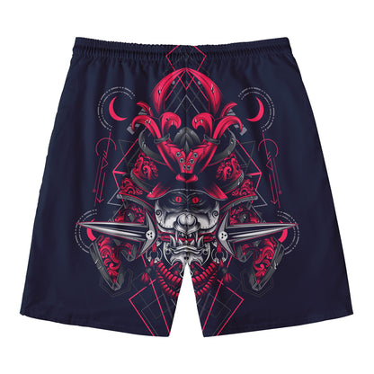 Geometric Samurai Mask Print Men's Swim Trunks
