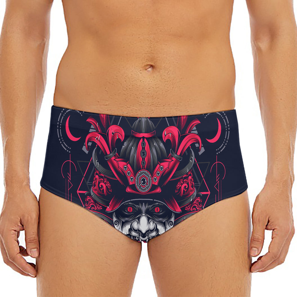 Geometric Samurai Mask Print Men's Triangle Swim Briefs