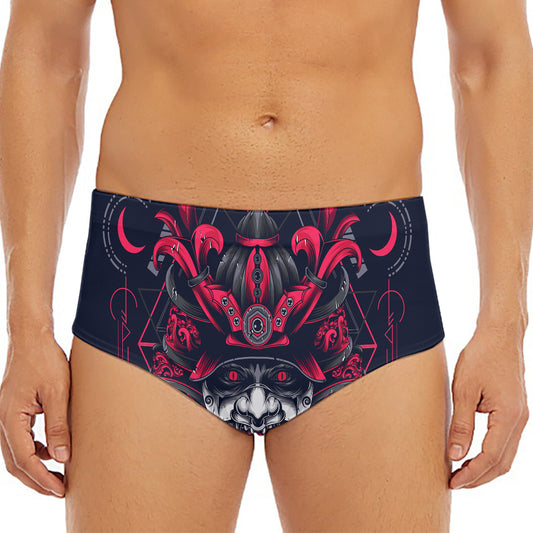 Geometric Samurai Mask Print Men's Triangle Swim Briefs