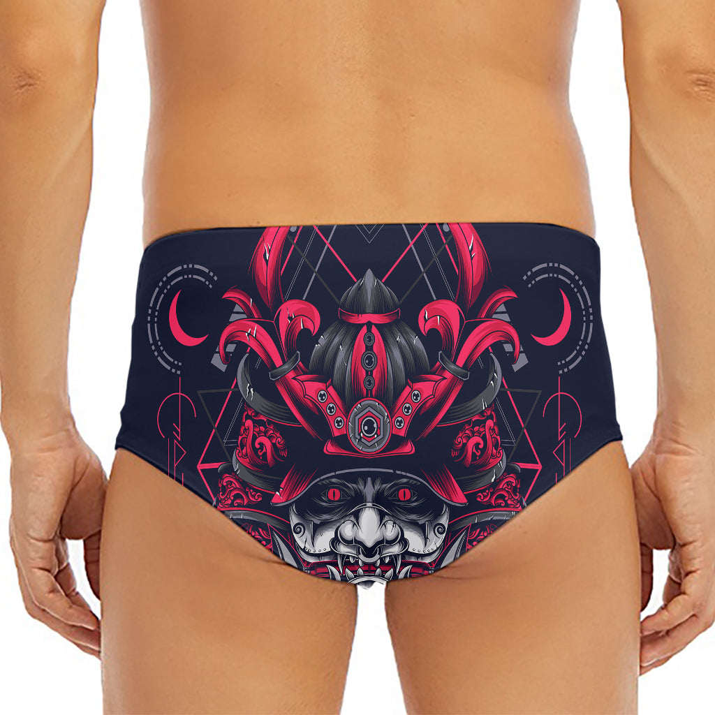 Geometric Samurai Mask Print Men's Triangle Swim Briefs