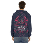 Geometric Samurai Mask Print Men's Velvet Pullover Hoodie