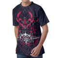 Geometric Samurai Mask Print Men's Velvet T-Shirt