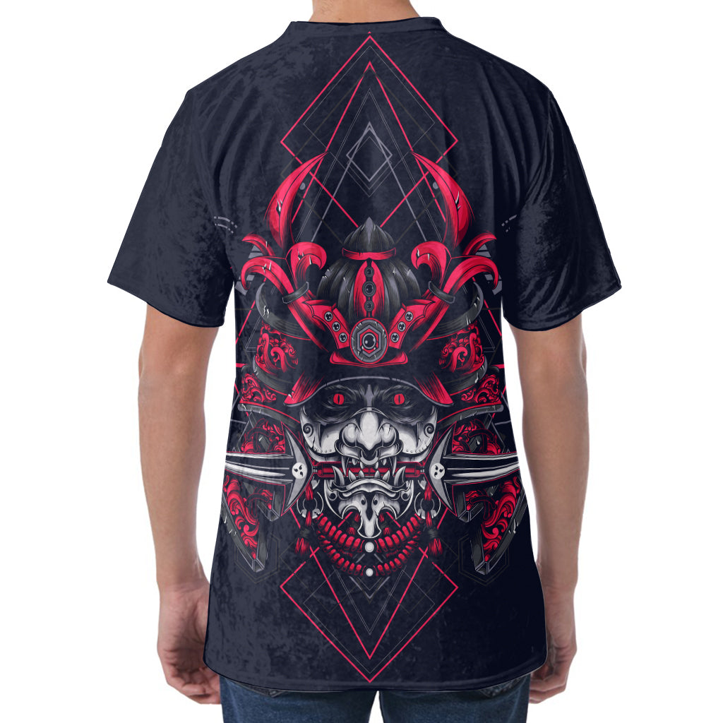 Geometric Samurai Mask Print Men's Velvet T-Shirt