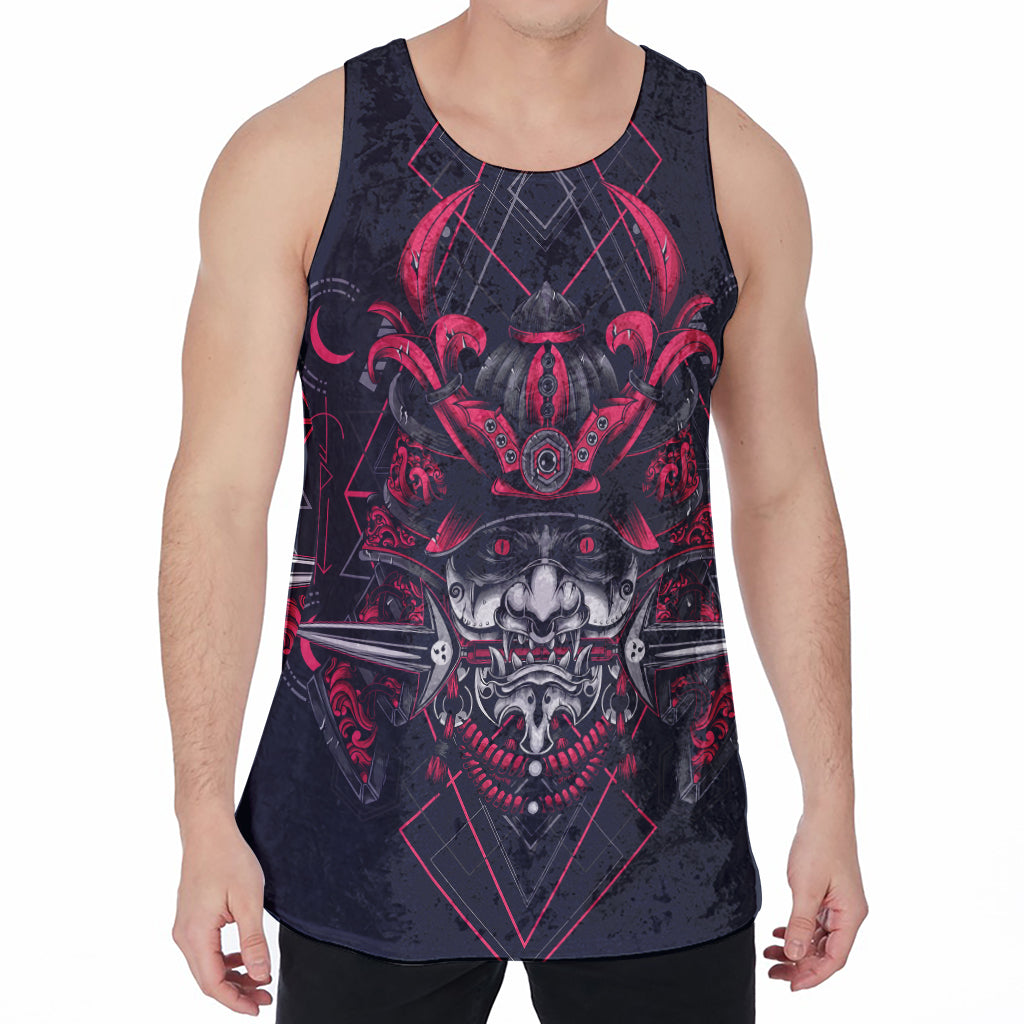 Geometric Samurai Mask Print Men's Velvet Tank Top