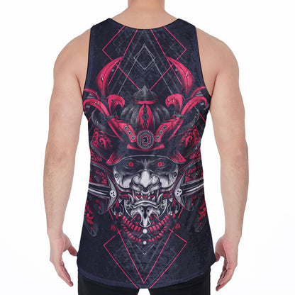 Geometric Samurai Mask Print Men's Velvet Tank Top