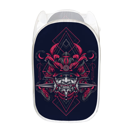 Geometric Samurai Mask Print Mesh Laundry Hamper
