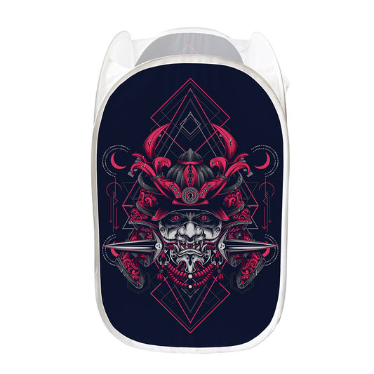 Geometric Samurai Mask Print Mesh Laundry Hamper
