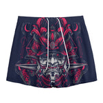 Geometric Samurai Mask Print Mesh Shorts