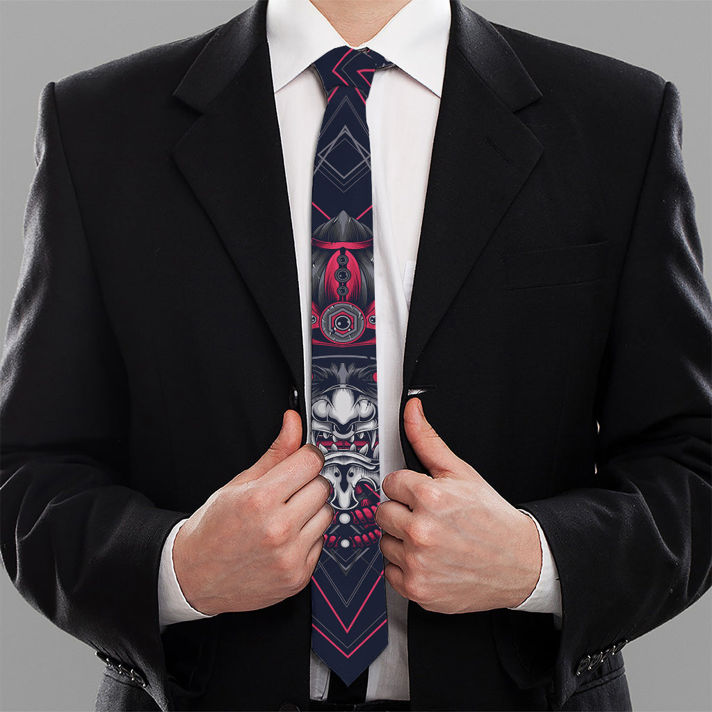 Geometric Samurai Mask Print Necktie