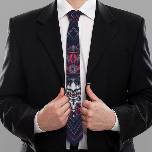 Geometric Samurai Mask Print Necktie