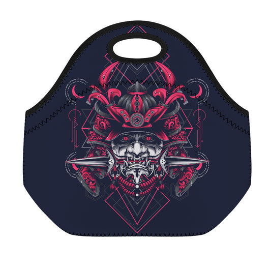 Geometric Samurai Mask Print Neoprene Lunch Bag