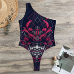 Geometric Samurai Mask Print One Shoulder Bodysuit