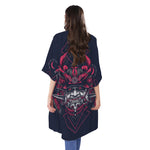 Geometric Samurai Mask Print Open Front Beach Cover Up