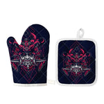 Geometric Samurai Mask Print Oven Mitt And Pot Holder Set