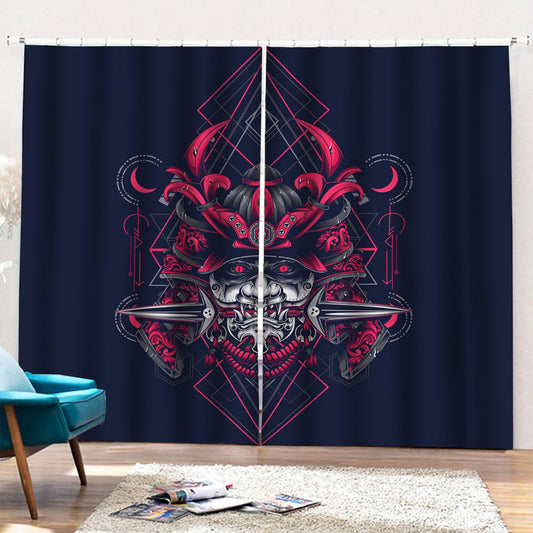 Geometric Samurai Mask Print Pencil Pleat Curtains