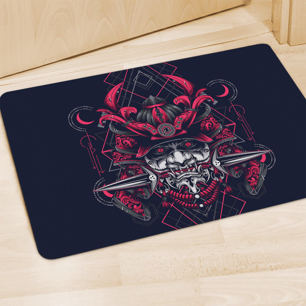Geometric Samurai Mask Print Polyester Doormat