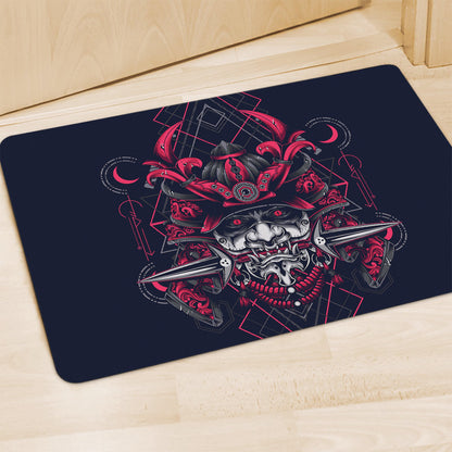 Geometric Samurai Mask Print Polyester Doormat