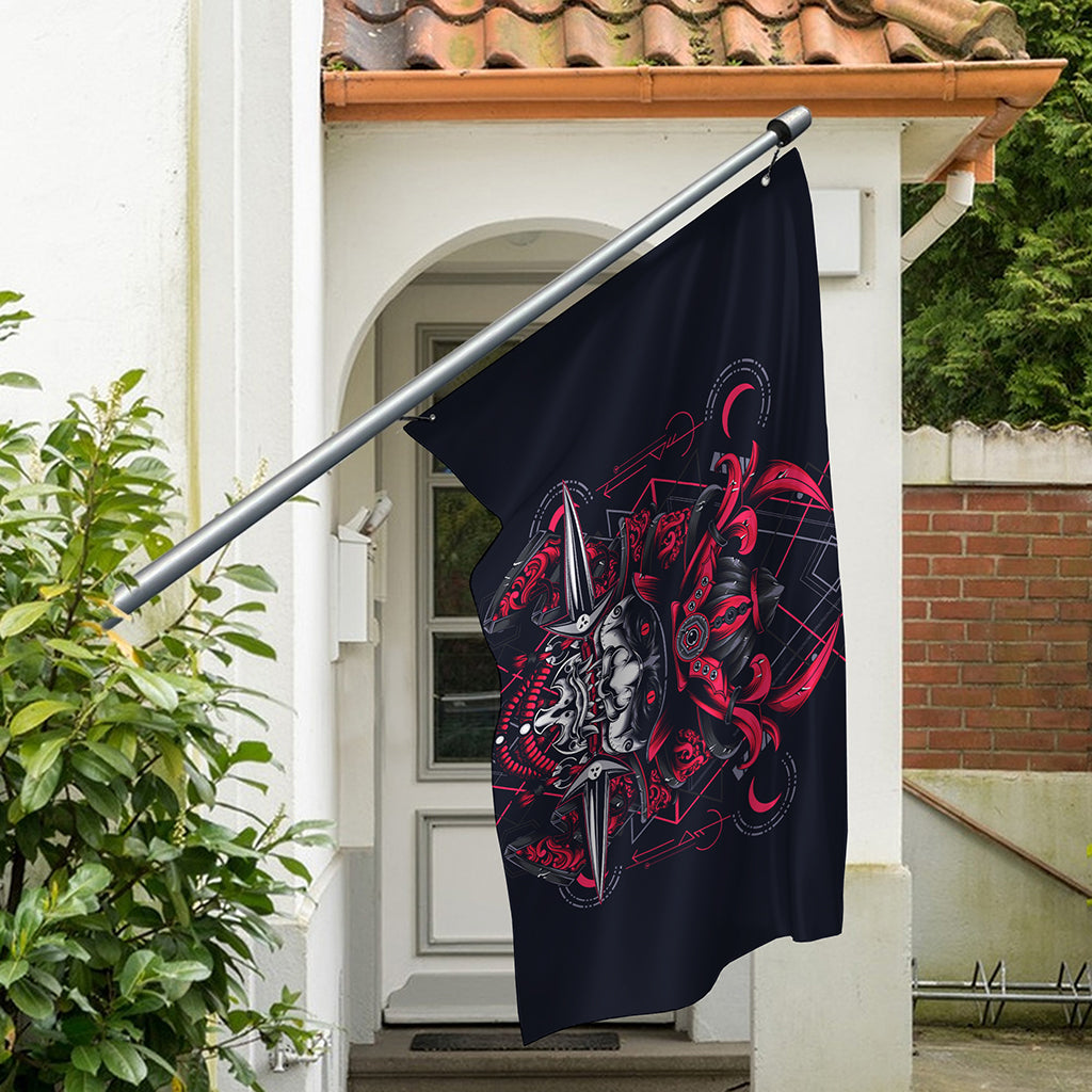 Geometric Samurai Mask Print Polyester Flag
