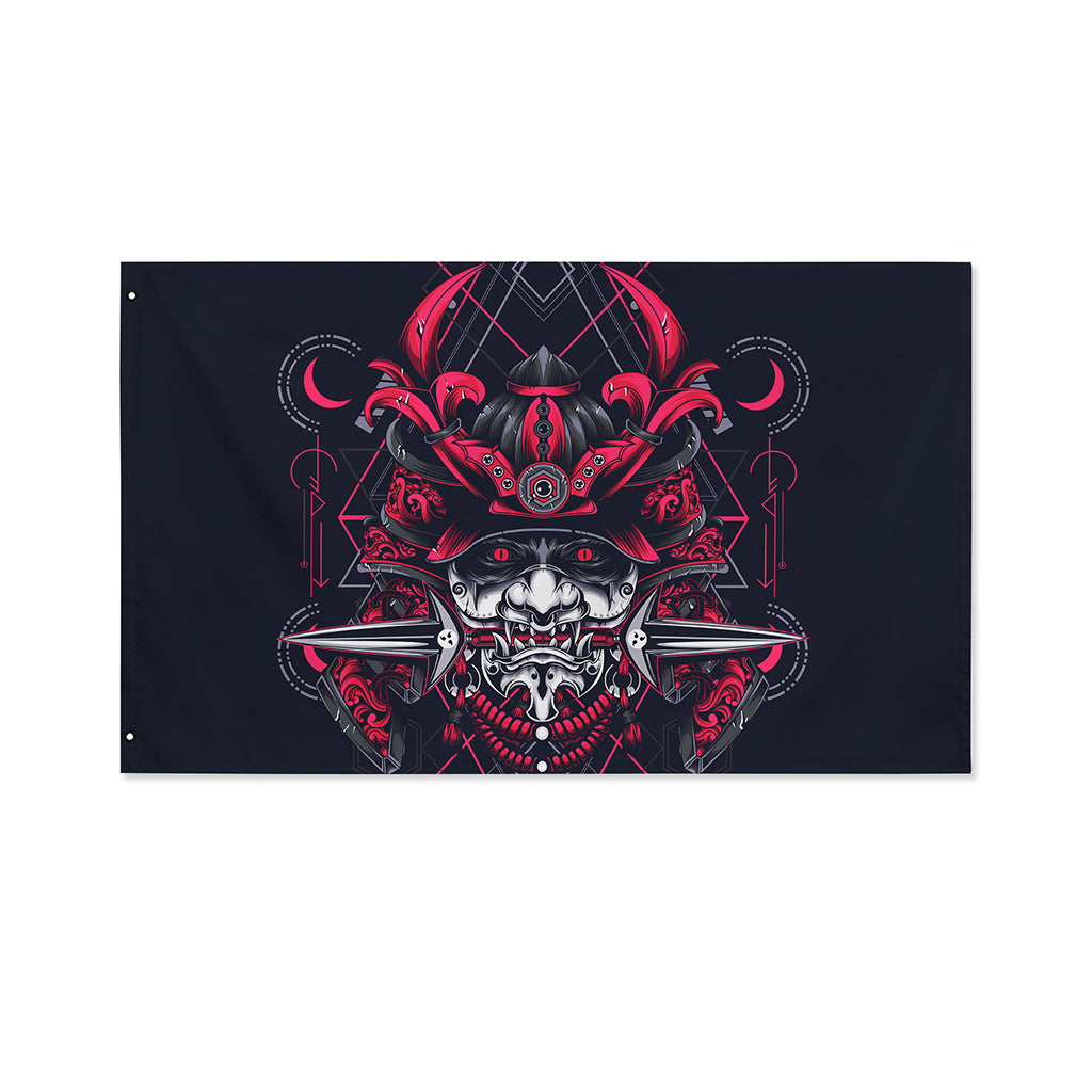 Geometric Samurai Mask Print Polyester Flag