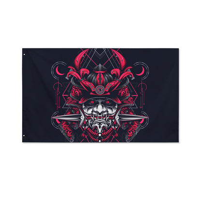 Geometric Samurai Mask Print Polyester Flag