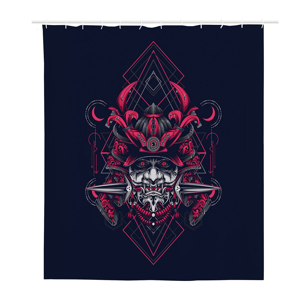 Geometric Samurai Mask Print Polyester Shower Curtain