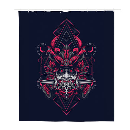 Geometric Samurai Mask Print Polyester Shower Curtain