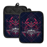 Geometric Samurai Mask Print Pot Holders With Pocket