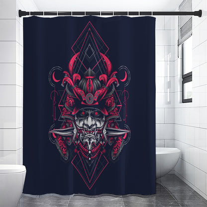 Geometric Samurai Mask Print Premium Shower Curtain