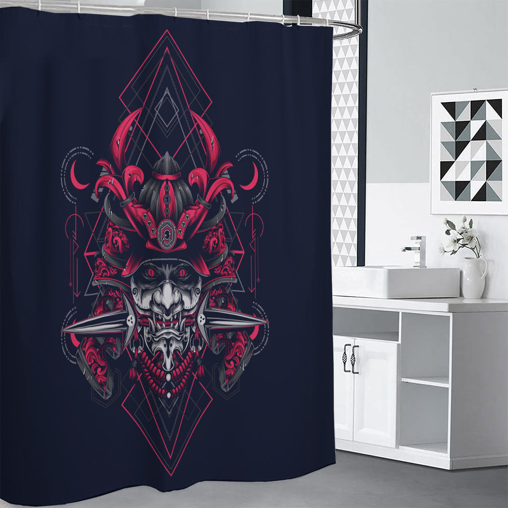 Geometric Samurai Mask Print Premium Shower Curtain