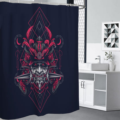 Geometric Samurai Mask Print Premium Shower Curtain