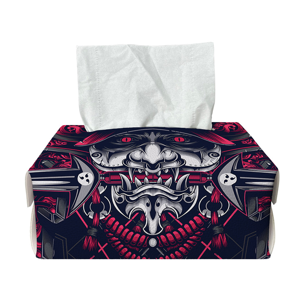 Geometric Samurai Mask Print Rectangle Tissue Box Cover