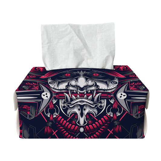Geometric Samurai Mask Print Rectangle Tissue Box Cover