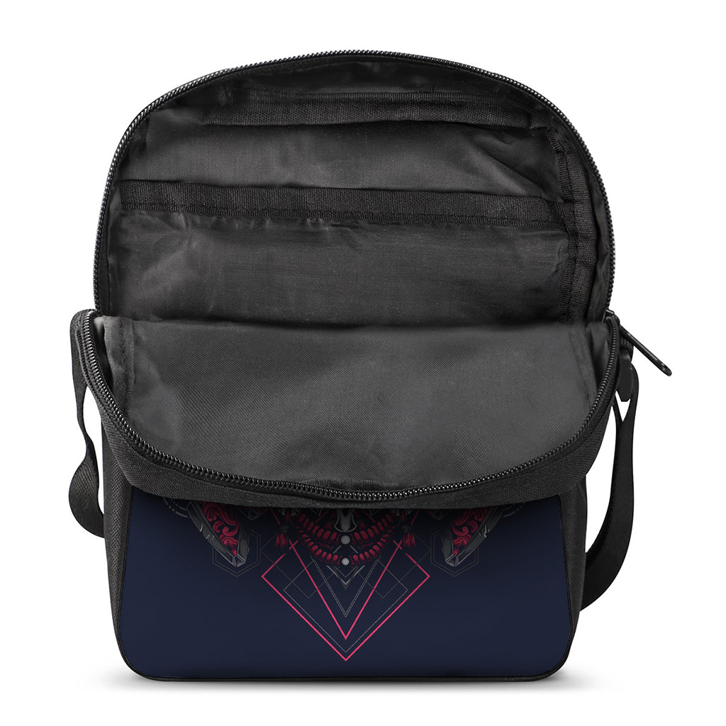 Geometric Samurai Mask Print Rectangular Crossbody Bag