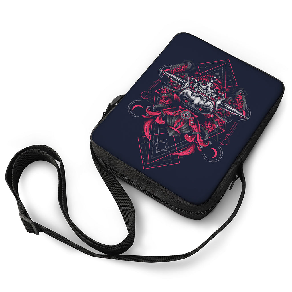 Geometric Samurai Mask Print Rectangular Crossbody Bag