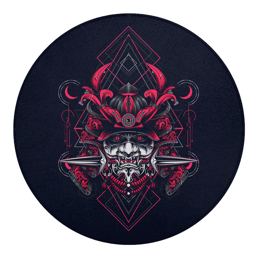 Geometric Samurai Mask Print Round Blanket