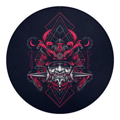 Geometric Samurai Mask Print Round Blanket